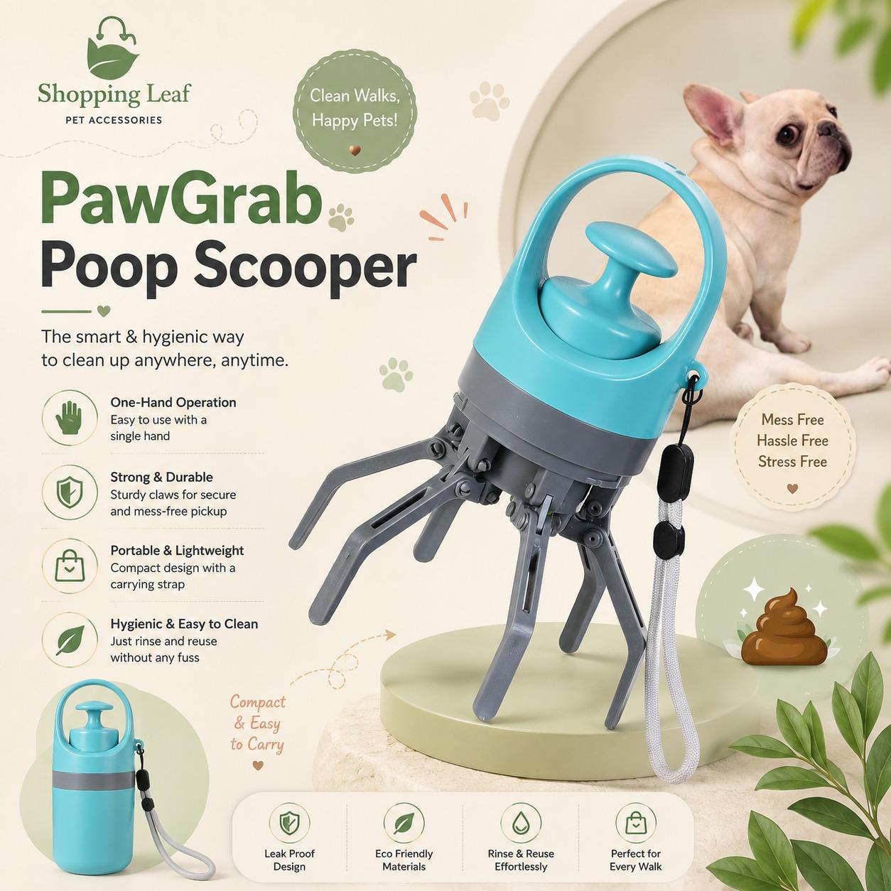 Portable Lightweight Dog Pooper Scooper With Built-in Poop Bag