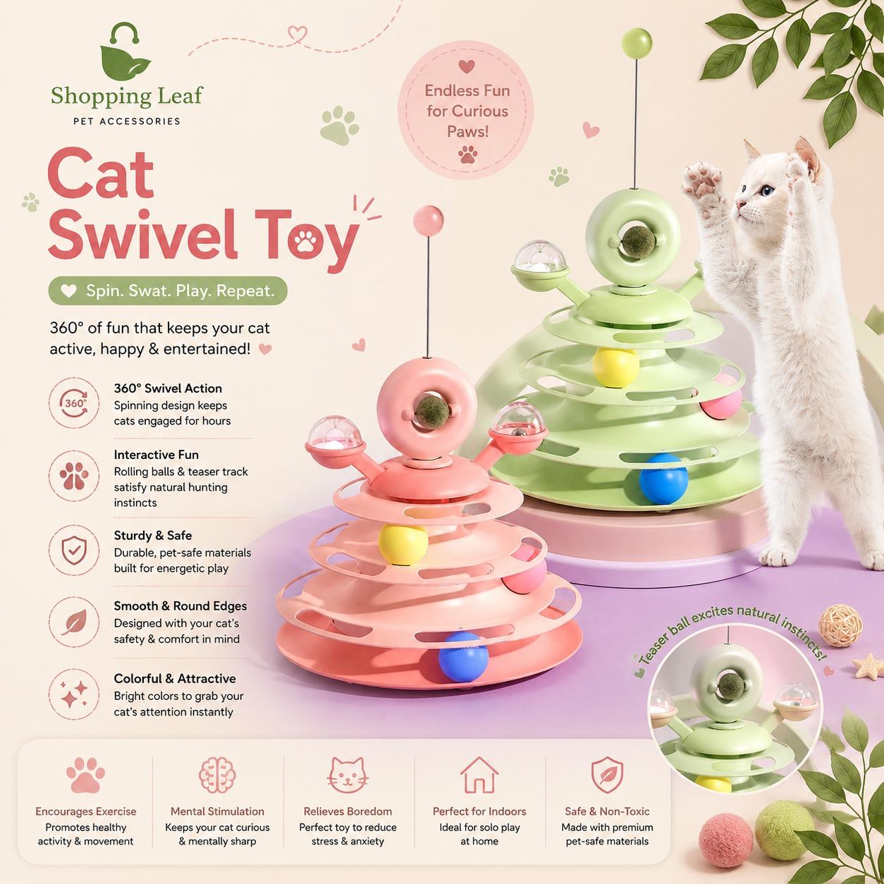 4 Levels Cat Toy Tower Turntable Roller Balls Toys
